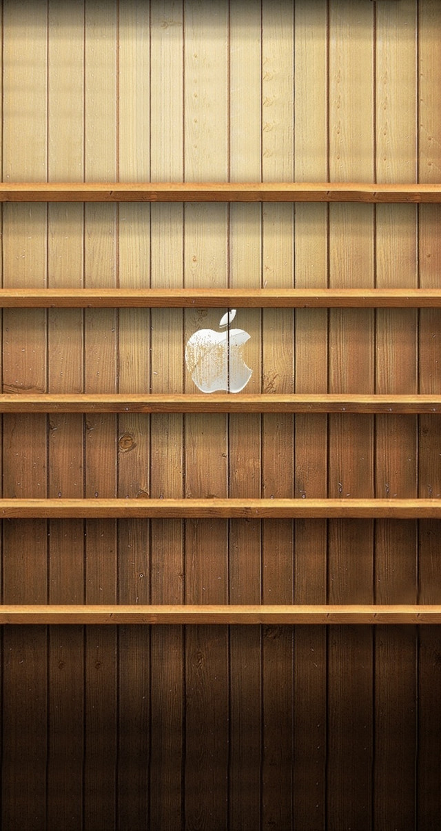 Wooden shelf apple logo minimalist free wallpaper - medium preview image