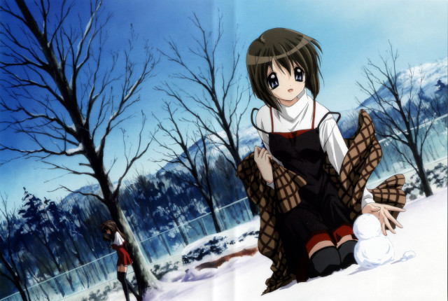 Woman snow snowball man standing free wallpaper - medium preview image