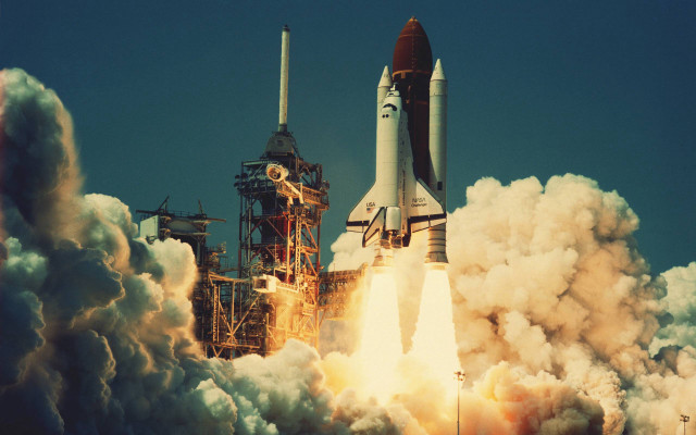 Space shuttle launch smoke platform free wallpaper - medium preview image