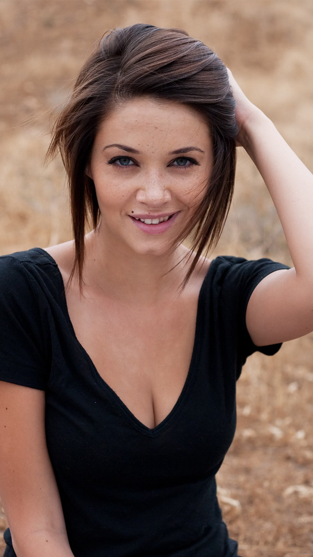 Woman bench bun black shirt free wallpaper - medium preview image