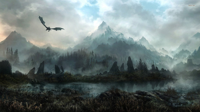 Dragon mountain lake forest castle free wallpaper - medium preview image