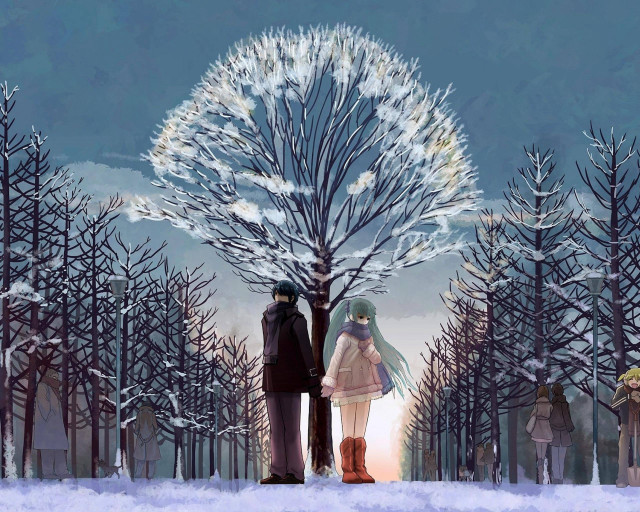 Couple snow tree sky full free wallpaper - medium preview image
