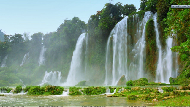 Large waterfall river trees castle free wallpaper - medium preview image