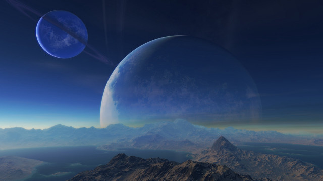 Blue planet mountain range night free wallpaper - medium preview image