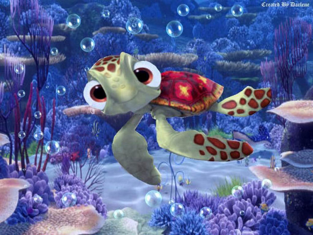 Cartoon turtle swimming bubbles corals free wallpaper - medium preview image