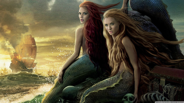 Mermaids rock ocean ship background free wallpaper - medium preview image