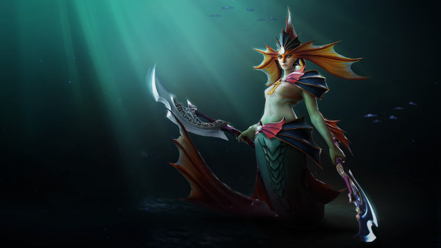 Woman sword water fish back free wallpaper - medium preview image