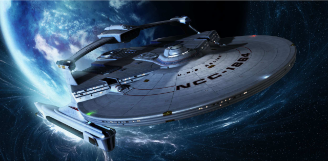 Spaceship floating near planet sky free wallpaper - medium preview image