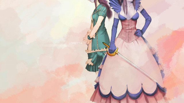 Anime characters swords pink background free wallpaper - medium preview image