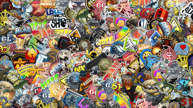 Large pile stickers messy scattered free wallpaper - medium preview image