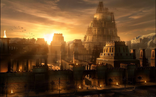 City tall buildings sunset birds #2 free wallpaper - medium preview image