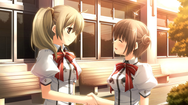Anime girls bench building windows free wallpaper for desktop - medium preview image