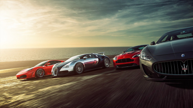 Exotic sports cars ocean sunset free wallpaper - medium preview image
