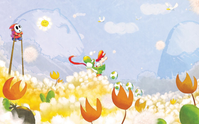 Cartoon character flying field flowers free wallpaper - medium preview image