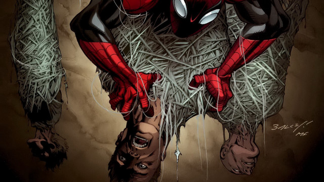 Spider man sitting hay holding free wallpaper - medium preview image