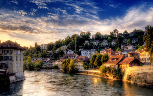 River city hillside trees buildings free wallpaper - medium preview image