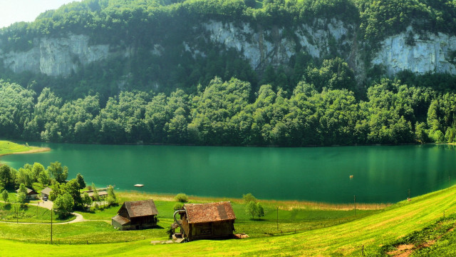 Green valley lake cabin mountain free wallpaper - medium preview image