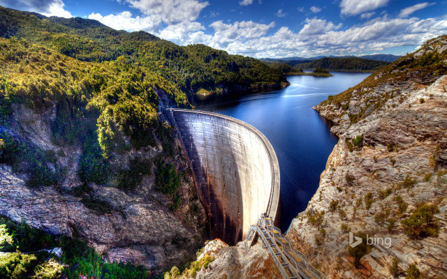 Dam train lake mountain bridge free wallpaper - medium preview image