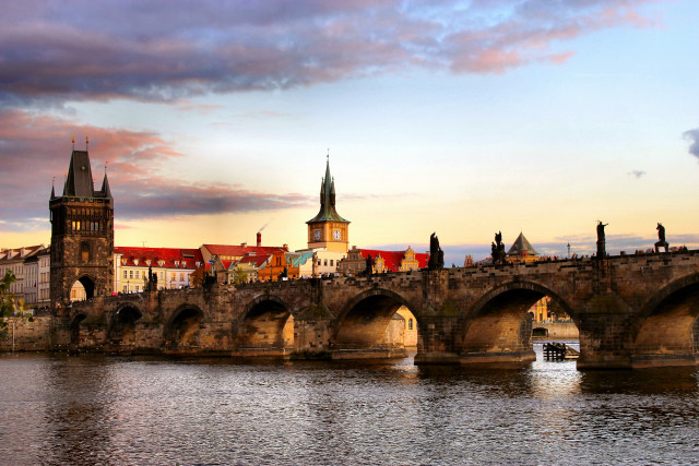 Bridge river castle cloudy sky free wallpaper - medium preview image