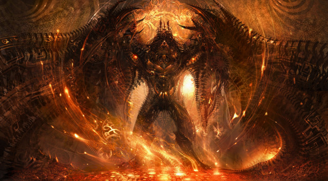 Demonic creature flames fireballs dark free wallpaper - medium preview image