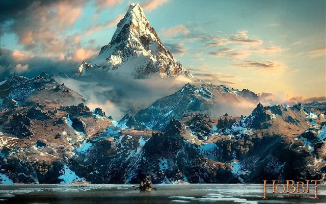 Snowy mountain clouds boat water free wallpaper - medium preview image