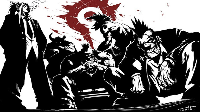 Black white drawing group people free wallpaper - medium preview image