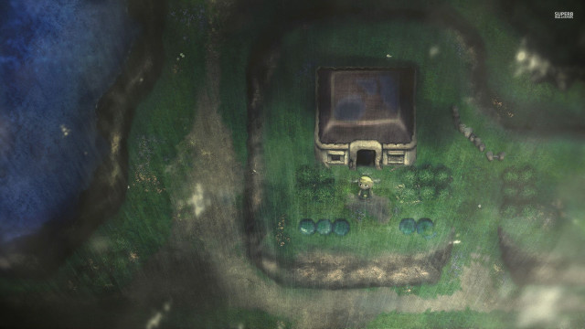 Small house grass field blue free wallpaper - medium preview image