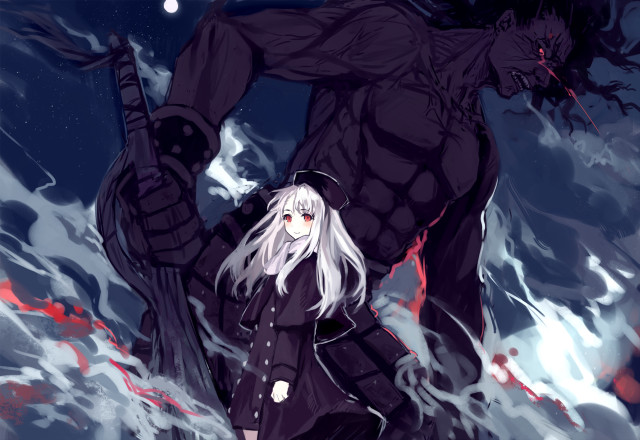 Long white haired demons night free wallpaper for desktop - medium preview image