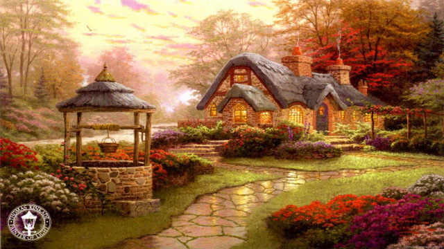 Cottage woods flowers trees pathway free wallpaper - medium preview image