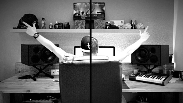 Man sitting chair arms up free wallpaper - medium preview image