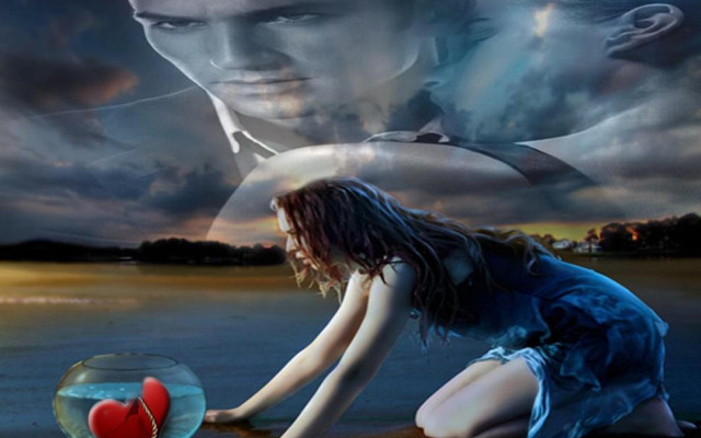 Woman kneeling glass bowl heart free wallpaper - medium preview image