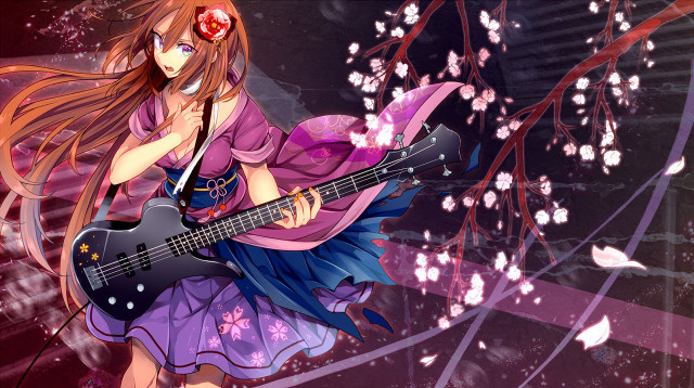 Girl guitar flower hair music free wallpaper - medium preview image