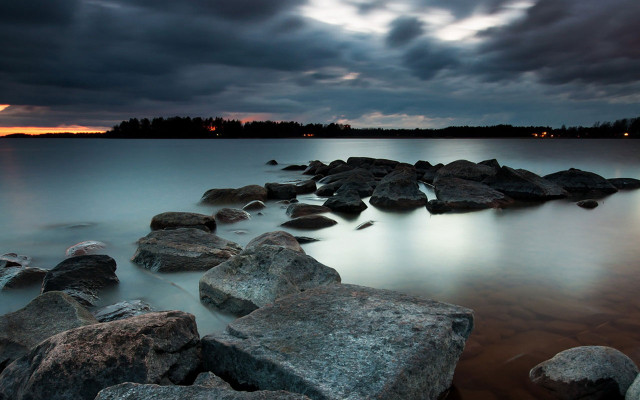 Rocky shore water cloudy sky #2 free wallpaper - medium preview image