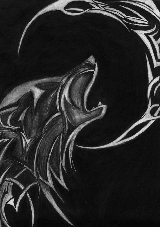 Wolf flames crescent black background free wallpaper - medium preview image