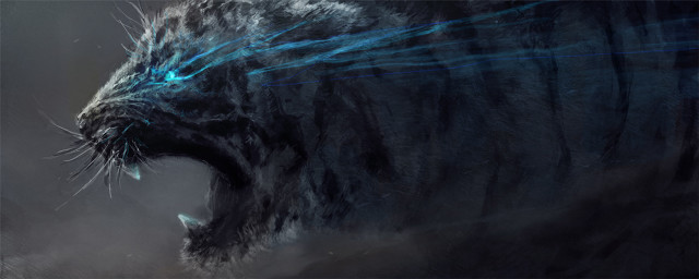 Tiger mouth open glowing blue free wallpaper - medium preview image