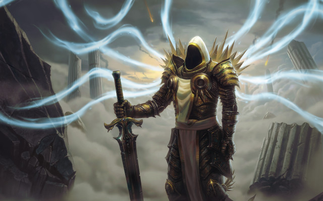 Man armor sword sky background free wallpaper - medium preview image