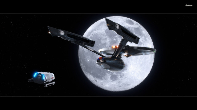 Spaceship flying moon space station free wallpaper - medium preview image
