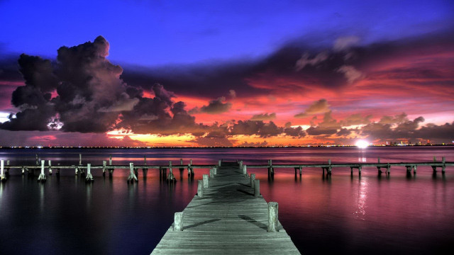 Dock sunset clouds sky water free wallpaper - medium preview image