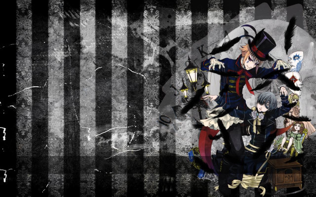 Anime characters black white striped free wallpaper - medium preview image