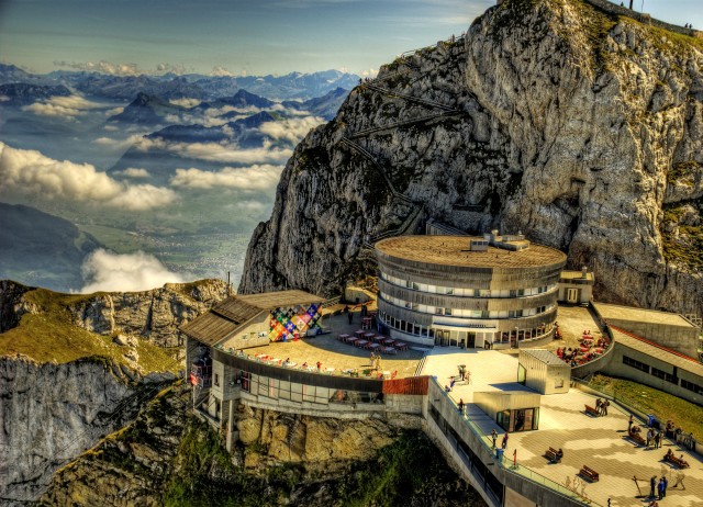 Mountain building sky clouds cliff free wallpaper - medium preview image