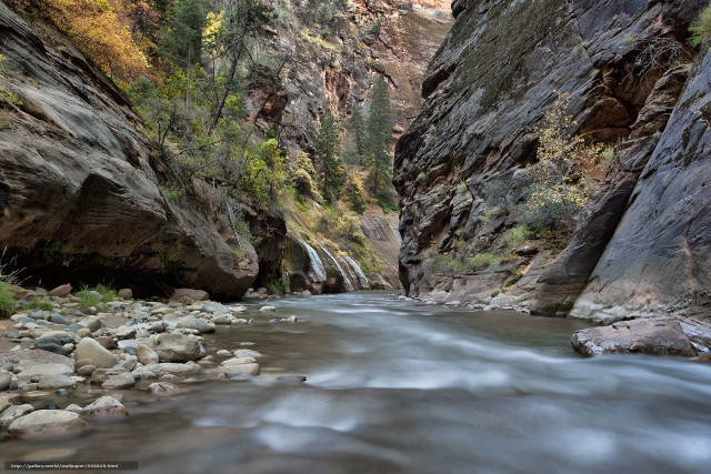 River canyon waterfall mountains trees free wallpaper - medium preview image