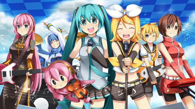 Anime girls music band blue free wallpaper - medium preview image