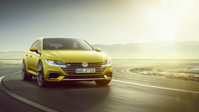 Yellow volkswagen desert road sun free wallpaper - medium preview image