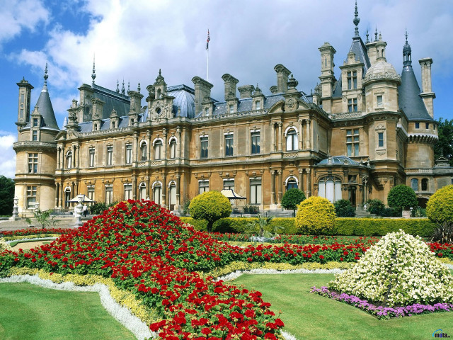 Large building garden flowers front free wallpaper - medium preview image