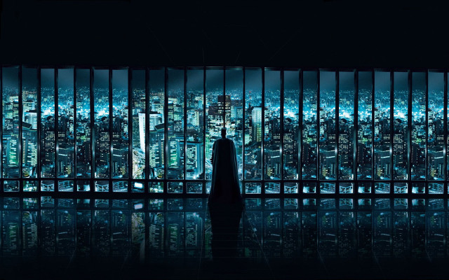 Person standing window city view #2 free wallpaper - medium preview image