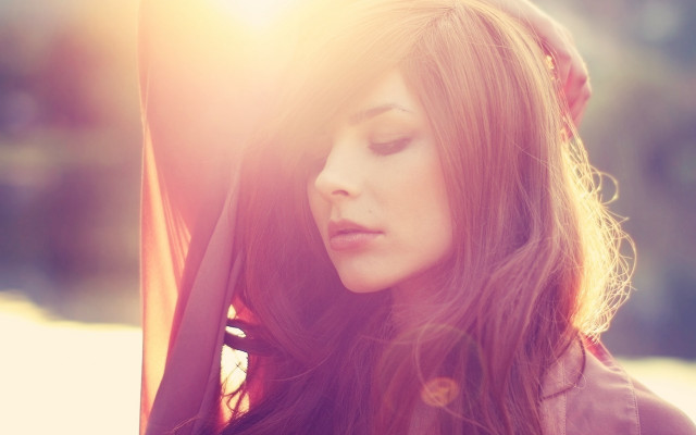 Woman long hair cellphone sunset free wallpaper - medium preview image