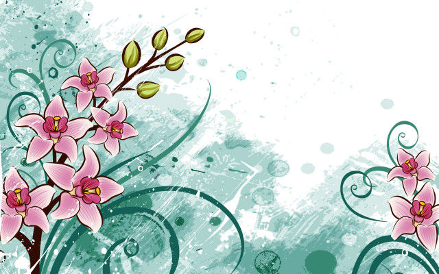 Pink flowers blue background bubbles free wallpaper - medium preview image