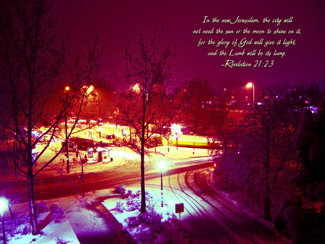 Snowy night lit street bible free wallpaper - medium preview image