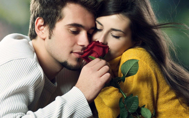 Man woman kissing holding rose free wallpaper - medium preview image