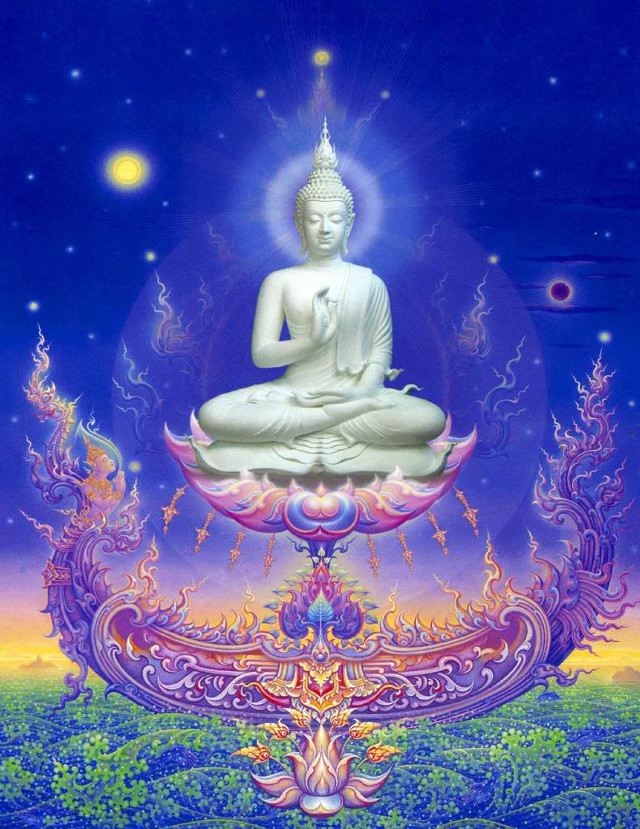 Buddha statue blue purple background free wallpaper - medium preview image